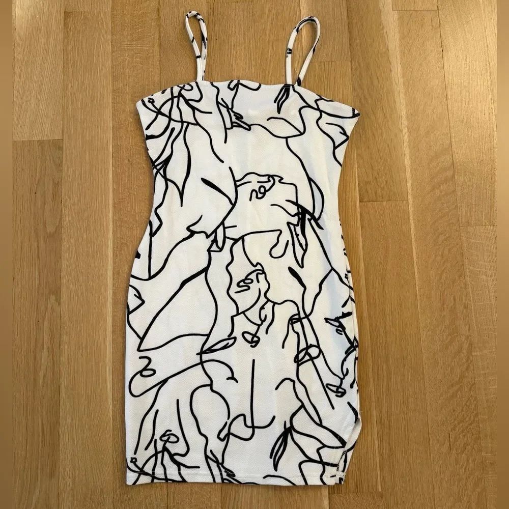 Abstract Print White Dress